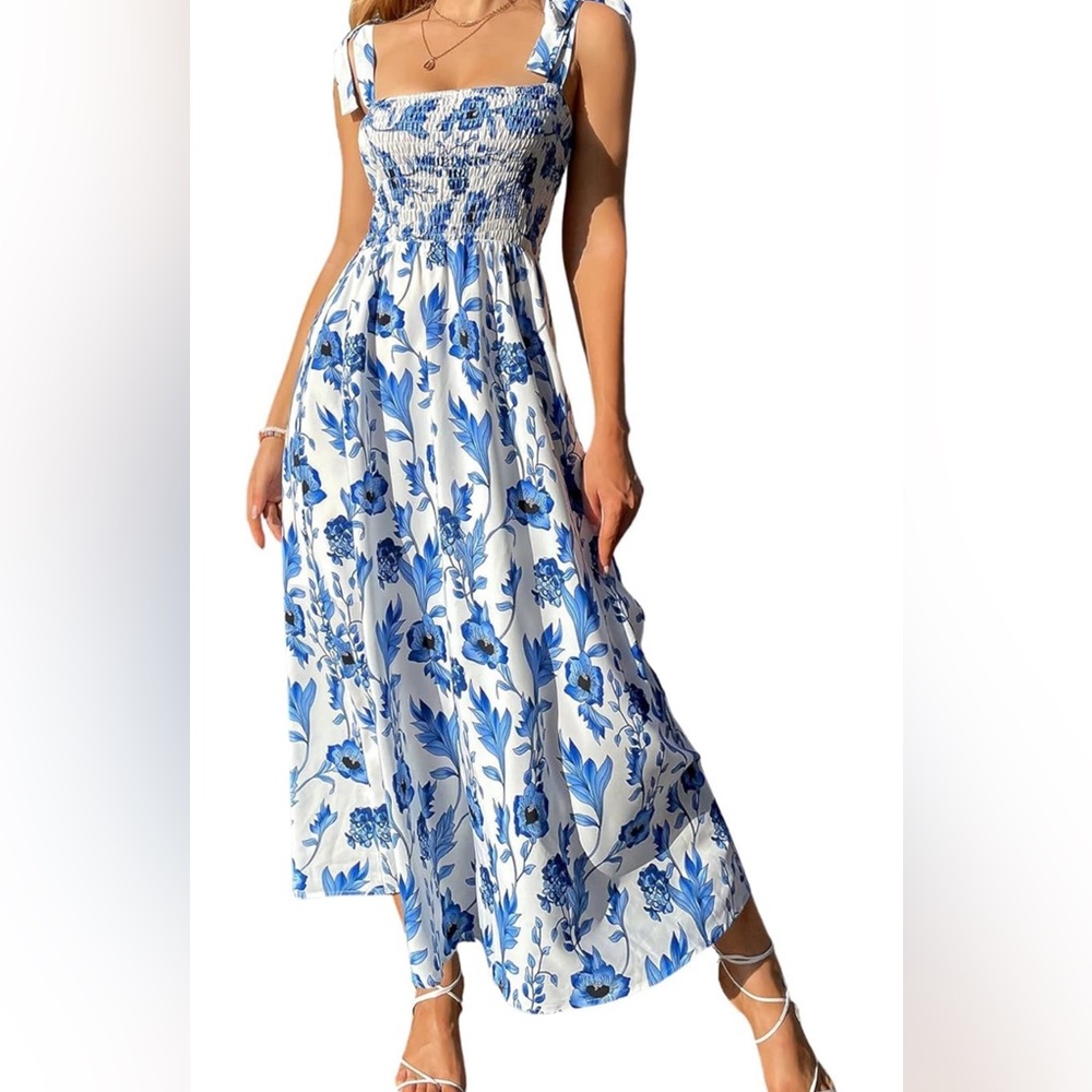 Blue and white boho dress